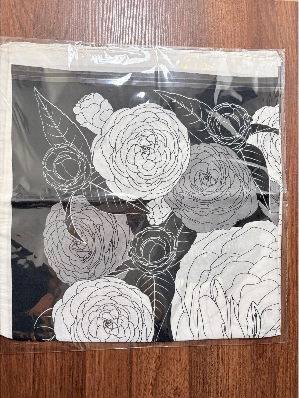 Black and White Floral Scarf with Rose Pattern